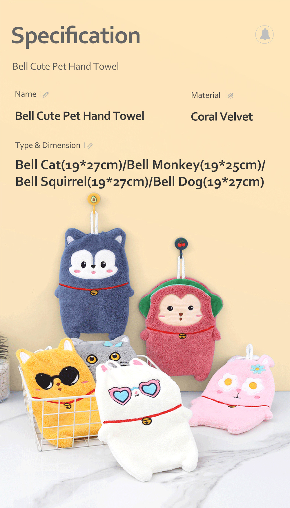Personalized Cute Pet Bell Hand Towel-8